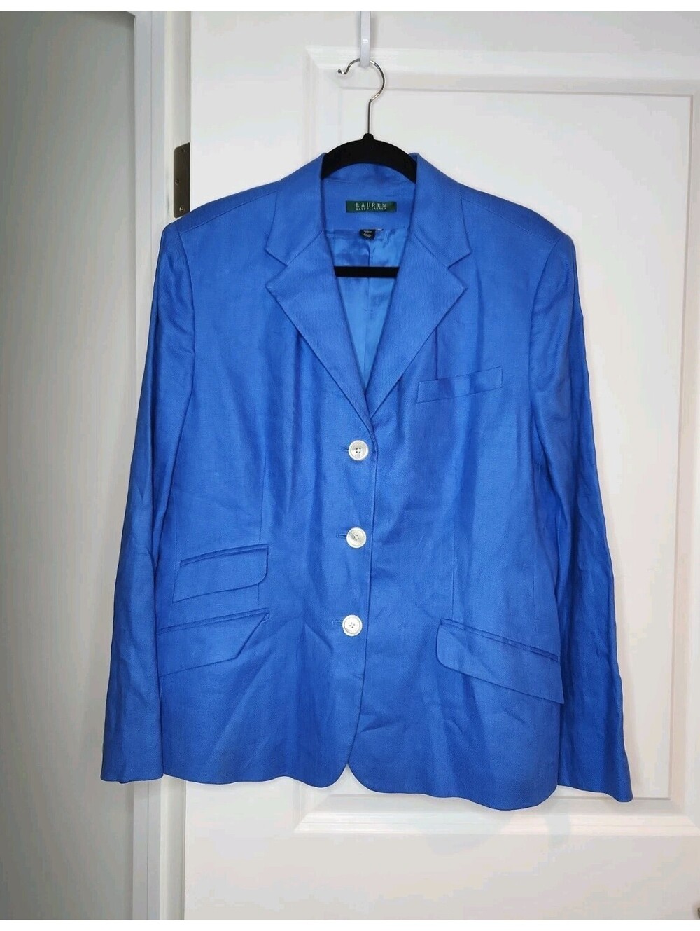 Lauren Ralph Lauren 100% Linen Blazer Women Blue Sz 12 Blazer Career
